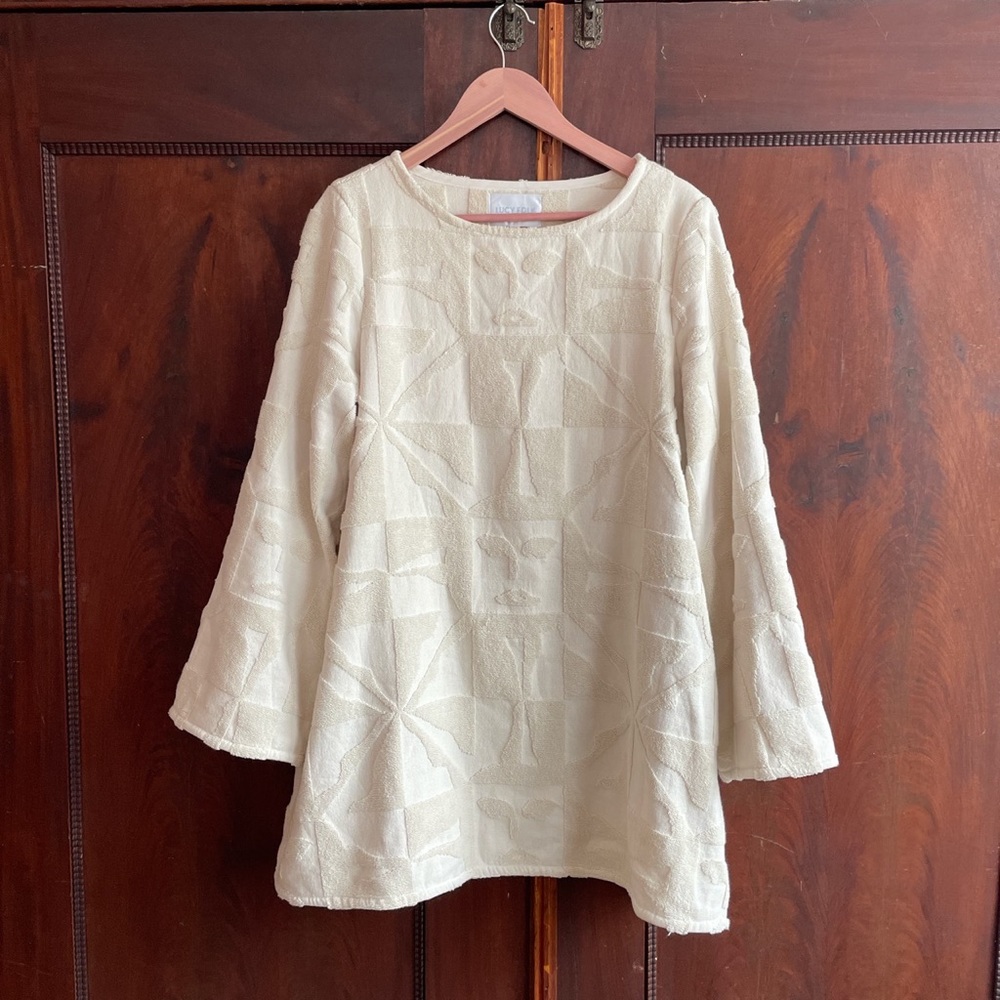 LUCY FOLK SWING DRESS ECRU SOL SIZE LARGE